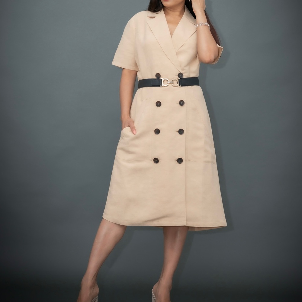 BRAND NEW with tag: Gentle Herd short sleeve blazer dress. Color: oatmeal, small - Picture 10 of 10